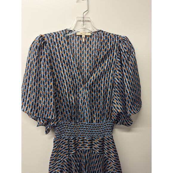 MAJE Richelane Metallic Jacquard Maxi Dress Blue Asymmetrical Size 40 Large - Picture 3 of 15